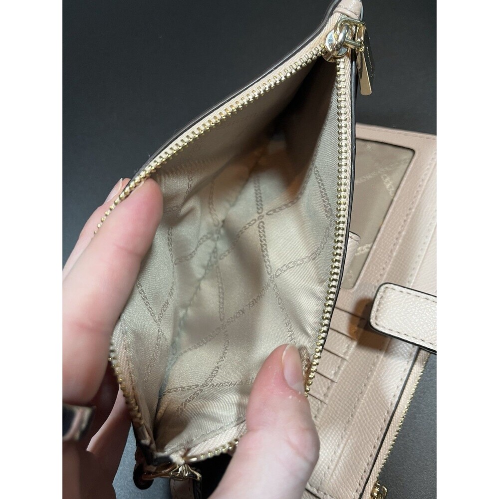 Michael Kors Jet Set Travel Large Double Zip Leather Wristlet Wallet‎ Rose Gold - Picture 8 of 10